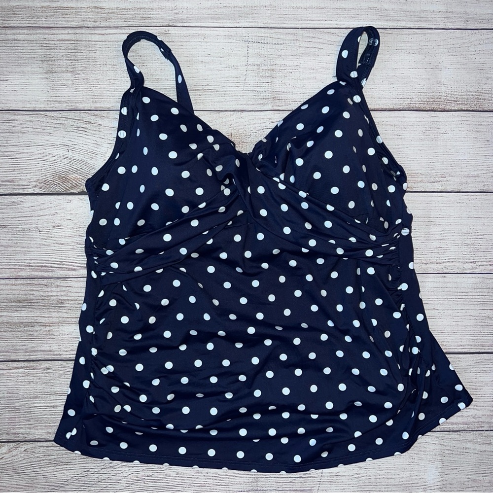 Land’s End Navy and White Polka Dot Tankini Top Size 20W